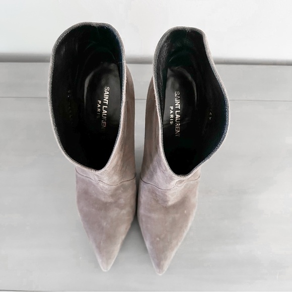 Saint Laurent Paris Road Gray Dipped Suede Heeled Ankle Bootie sz 38 - Picture 4 of 10